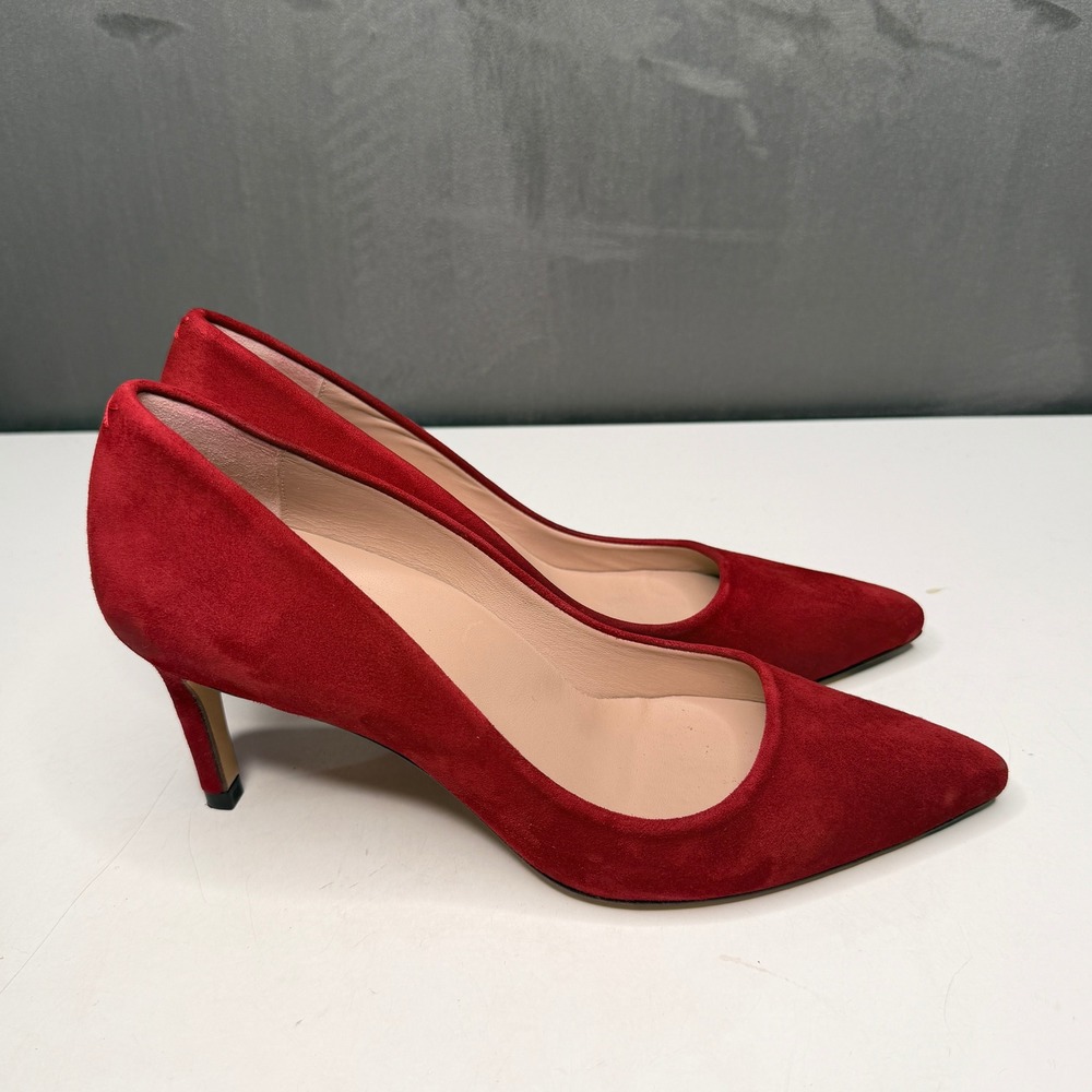 INEZ Pumps Womens Sz 8.5 Pointed Toe Red Suede Leather Sole Spain Stiletto Heel